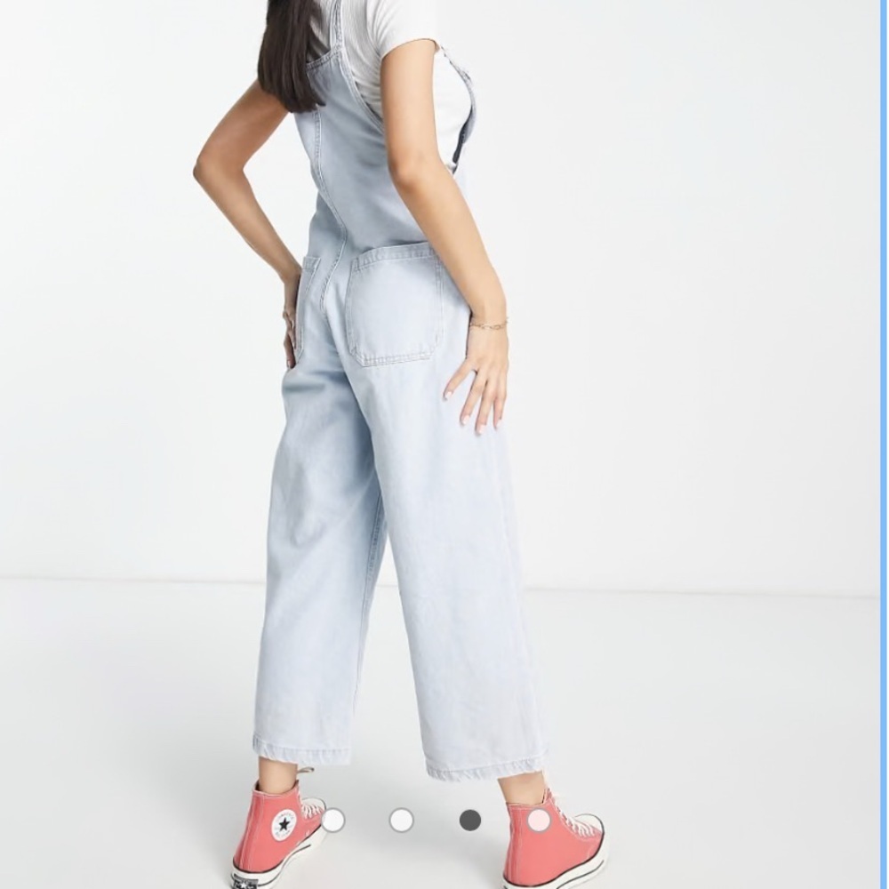 asos Stradivarius cropped wide leg denim dungarees light Blue Denim Overalls - Picture 5 of 16